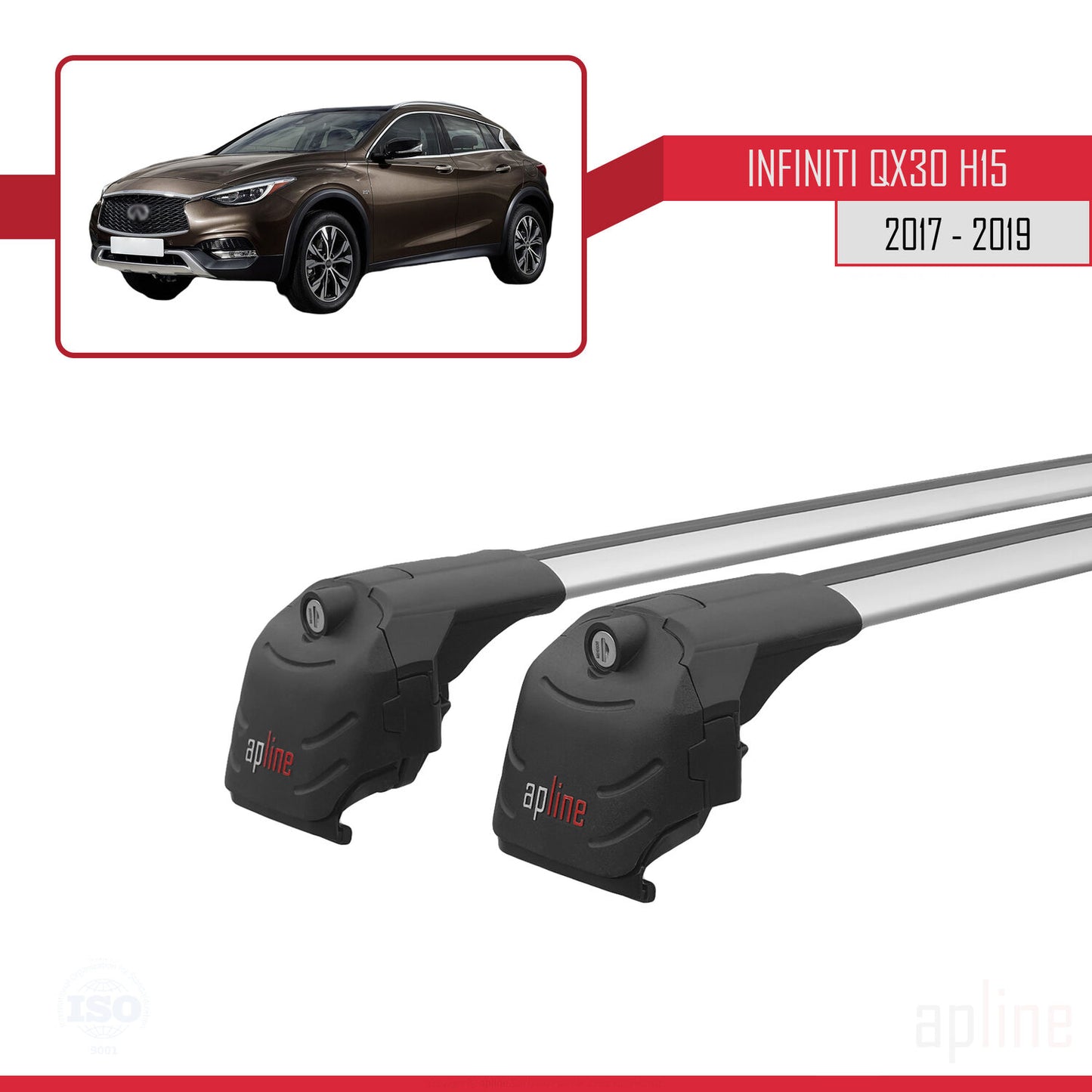 Compatible avec Infiniti QX30 (H15) 2017-2019 ACE-2 Barres de Toit Railing Porte-Bagages de Voiture Gris Aluminium 2 Barres