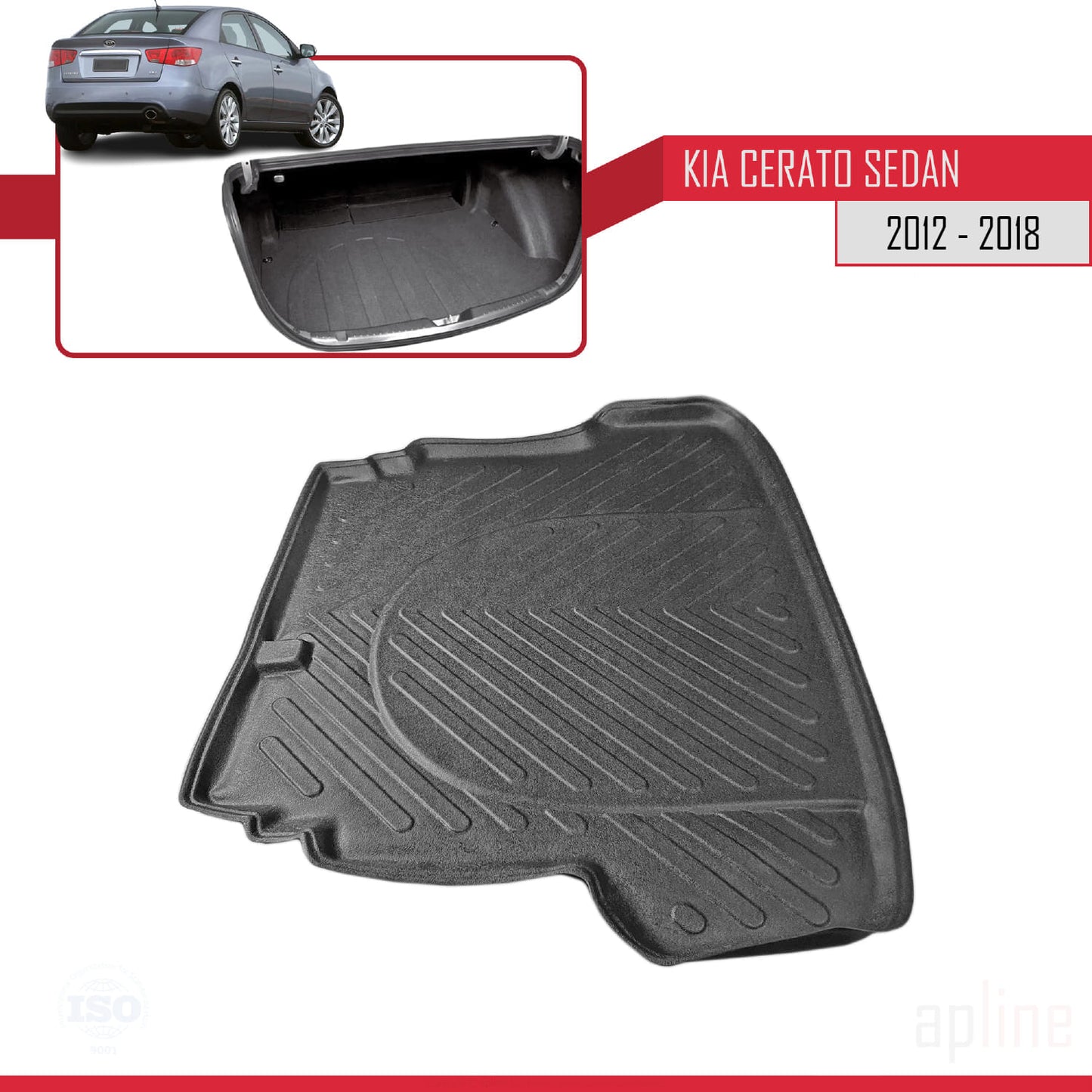 Compatible avec Kia Cerato 2012-2018 Flexible Tapis de Coffre Plancher de Chargement Noir