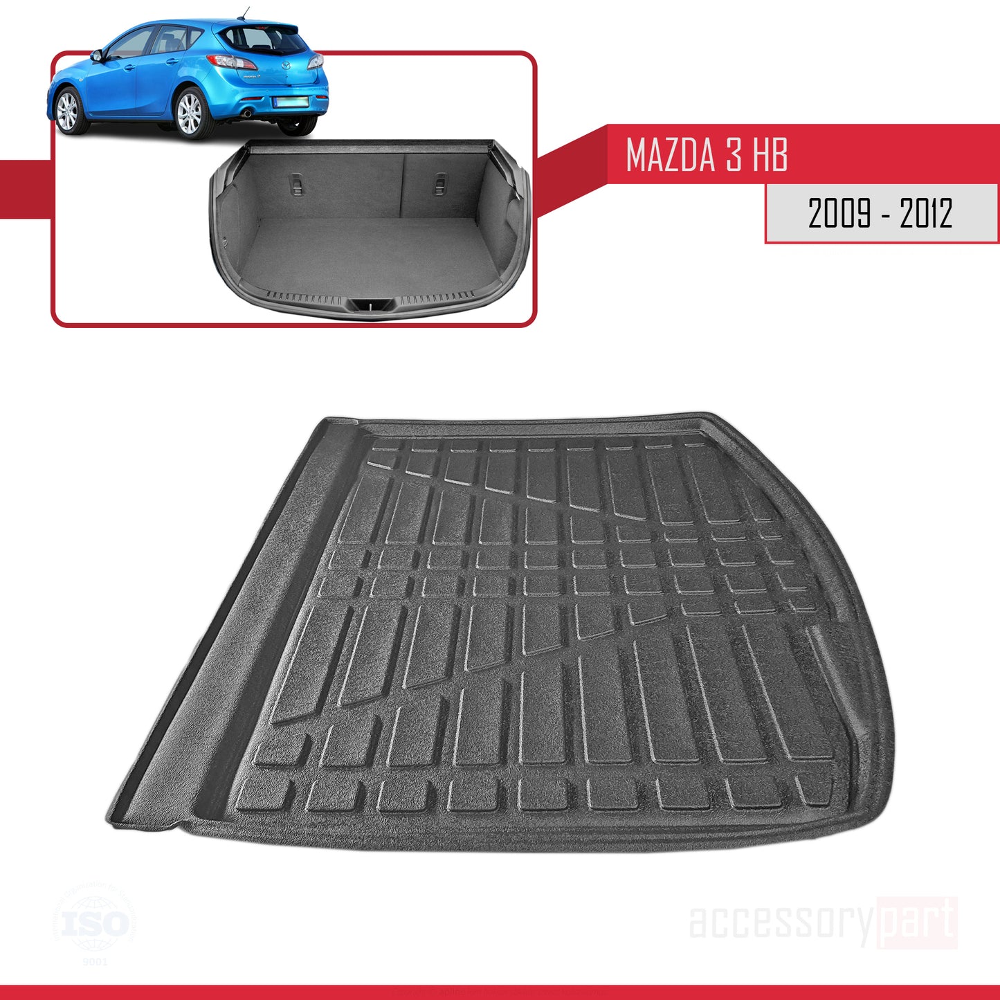 Tapis de Coffre pour Mazda Mazda 3 Hayon 2009-2012 Flexible NOIR