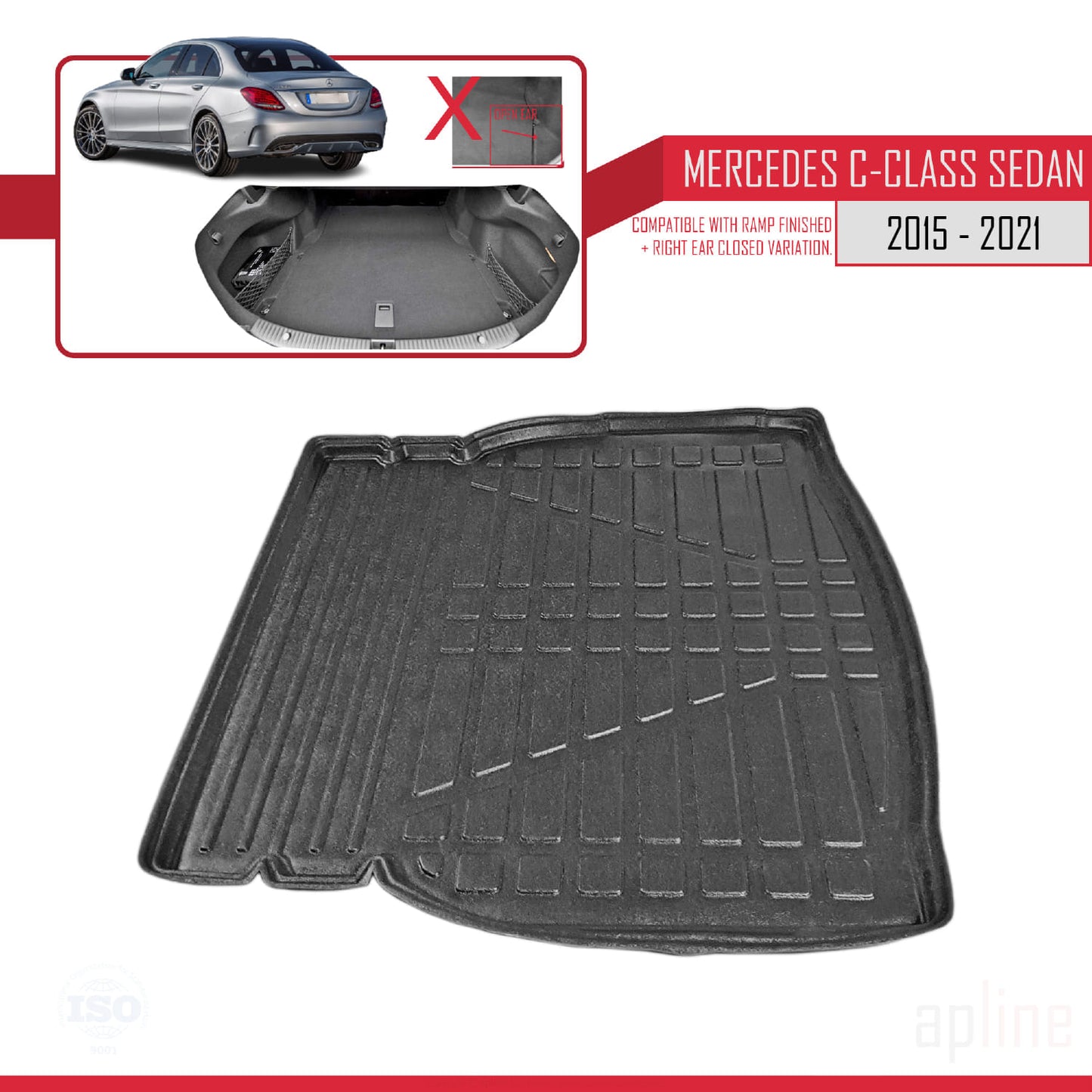 Compatible avec Mercedes Classe C 4 (W205) V3 2015-2021 Flexible Tapis de Coffre Plancher de Chargement Noir