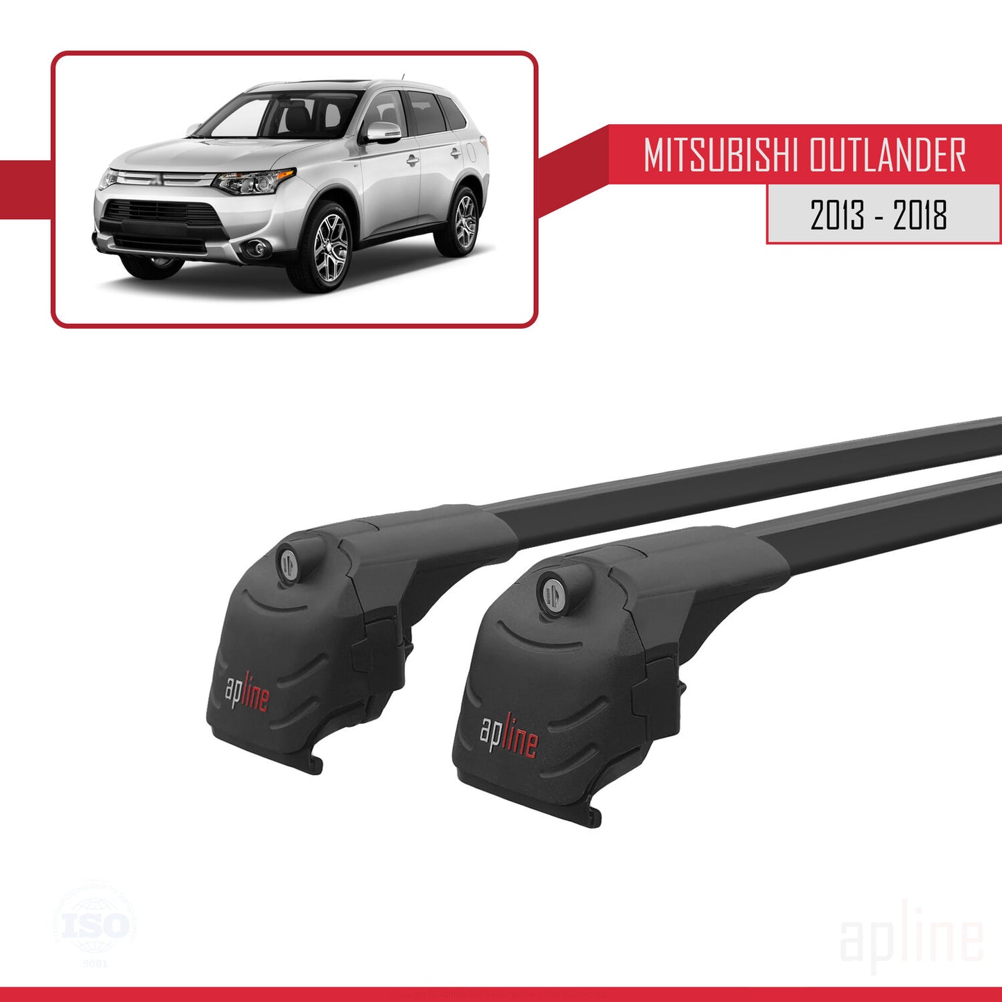 Compatible with Mitsubishi Outlander 3 2013-2018 ACE-2 Car Roof Rack Cross Bar Black Aluminium 2 Bars