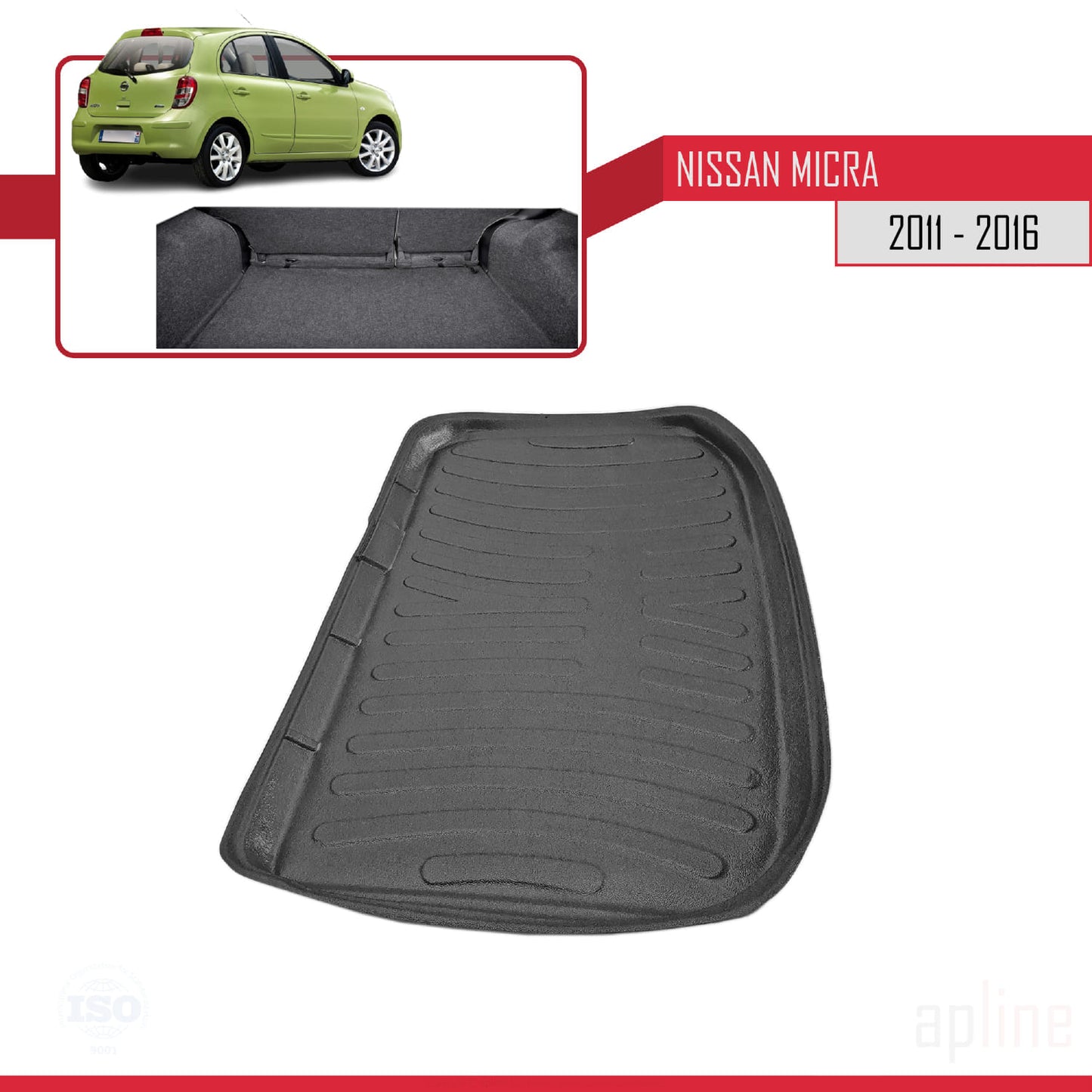 Compatible avec Nissan Micra 4 (K13) 2011-2016 Flexible Tapis de Coffre Plancher de Chargement Noir