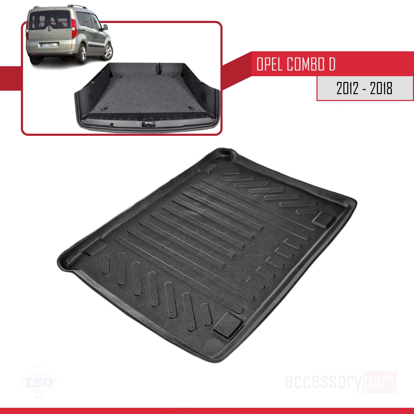Compatible avec Opel Combo D 2012-2018 Flexible Tapis de Coffre Plancher de Chargement Noir