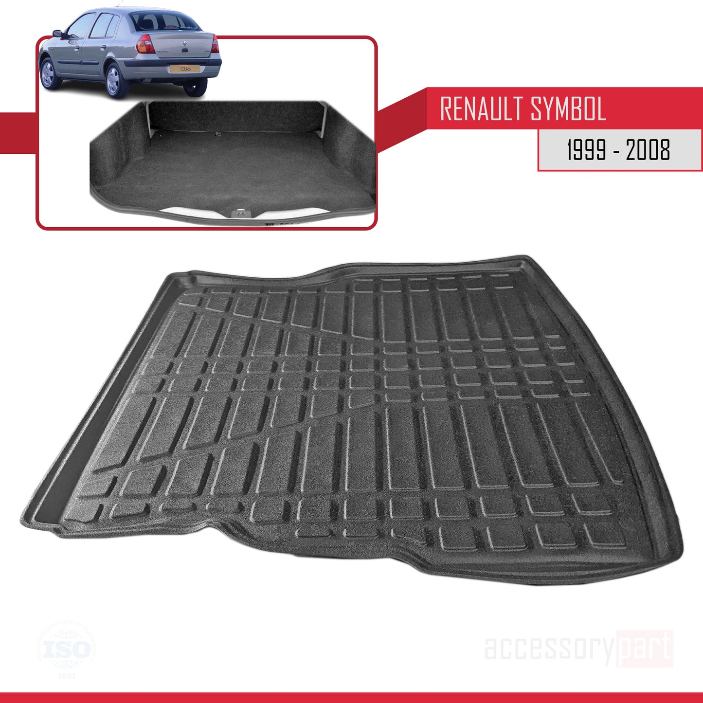Tapis de Coffre pour Renault Clio Symbol 1999-2008 Flexible NOIR