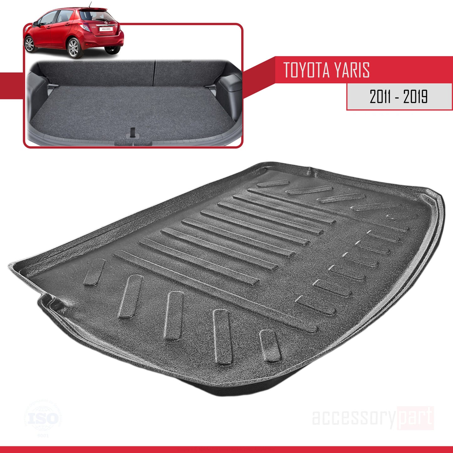Compatible avec Toyota Yaris 3 (XP130) 2011-2019 Flexible Tapis de Coffre Plancher de Chargement Noir