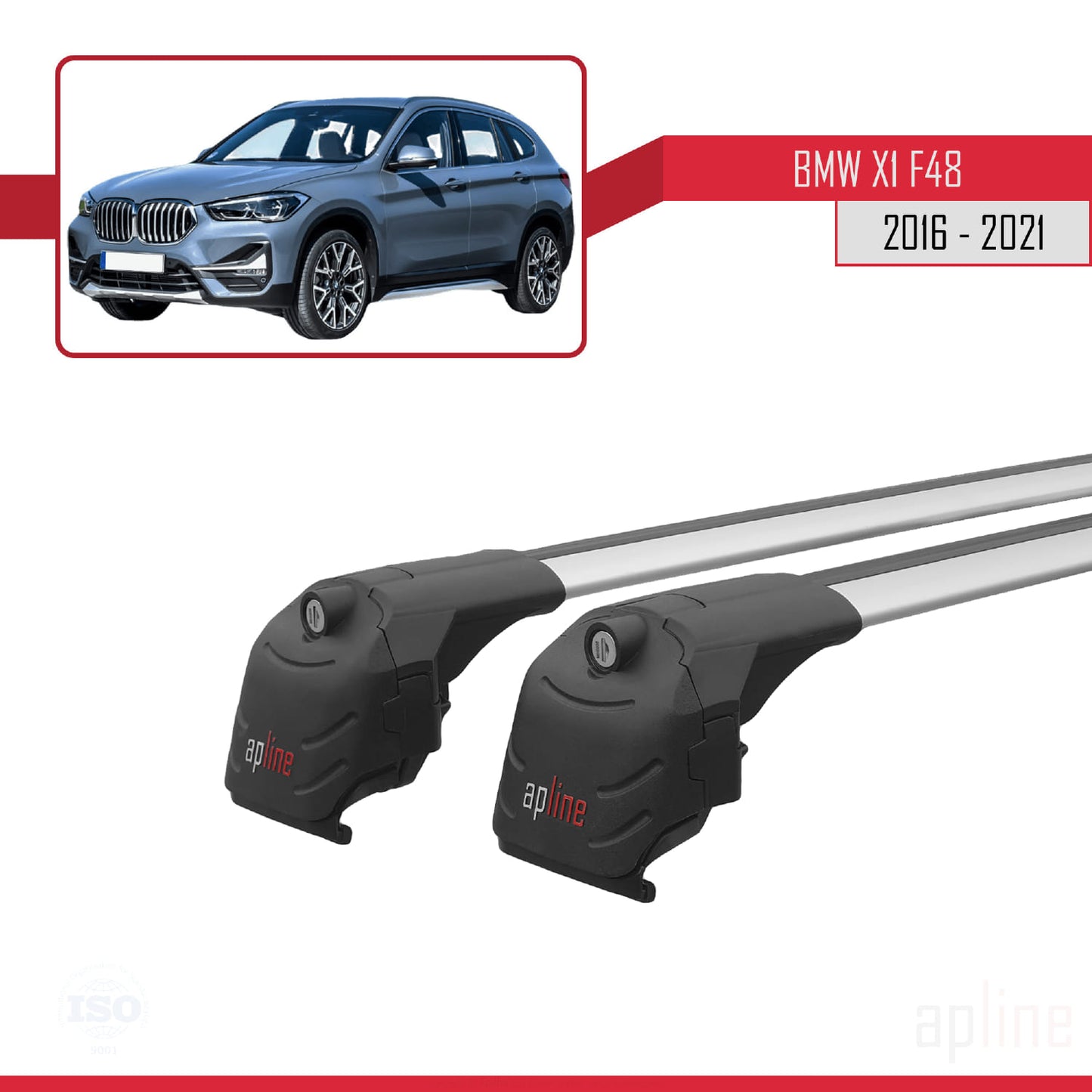 Compatible avec BMW X1 (F48) 2016-2022 ACE-2 Barres de Toit Railing Porte-Bagages de Voiture Gris Aluminium 2 Barres