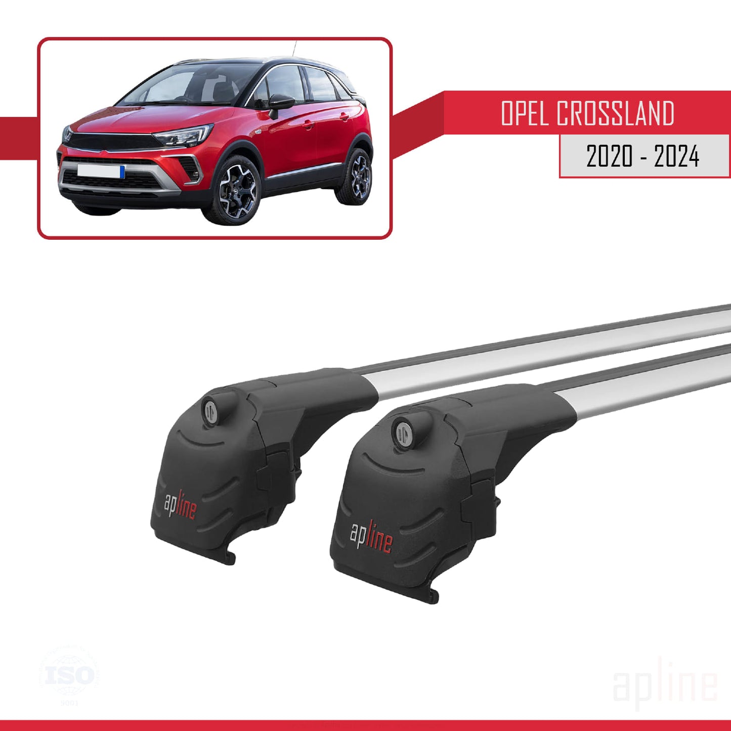 Compatible avec Opel Crossland 2020-2024 ACE-2 Barres de Toit Railing Porte-Bagages de Voiture Gris Aluminium 2 Barres