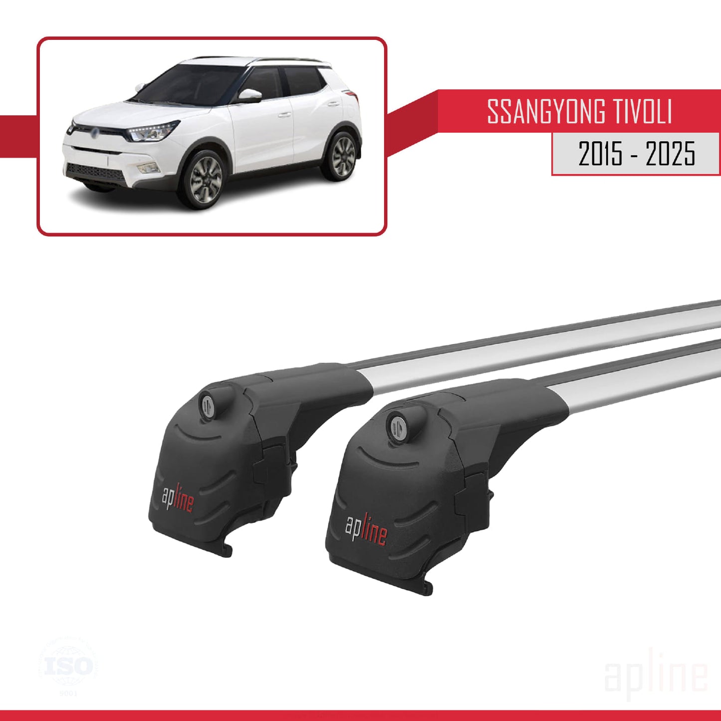 Compatible avec Ssangyong Tivoli 2015-2025 ACE-2 Barres de Toit Railing Porte-Bagages de Voiture Gris Aluminium 2 Barres