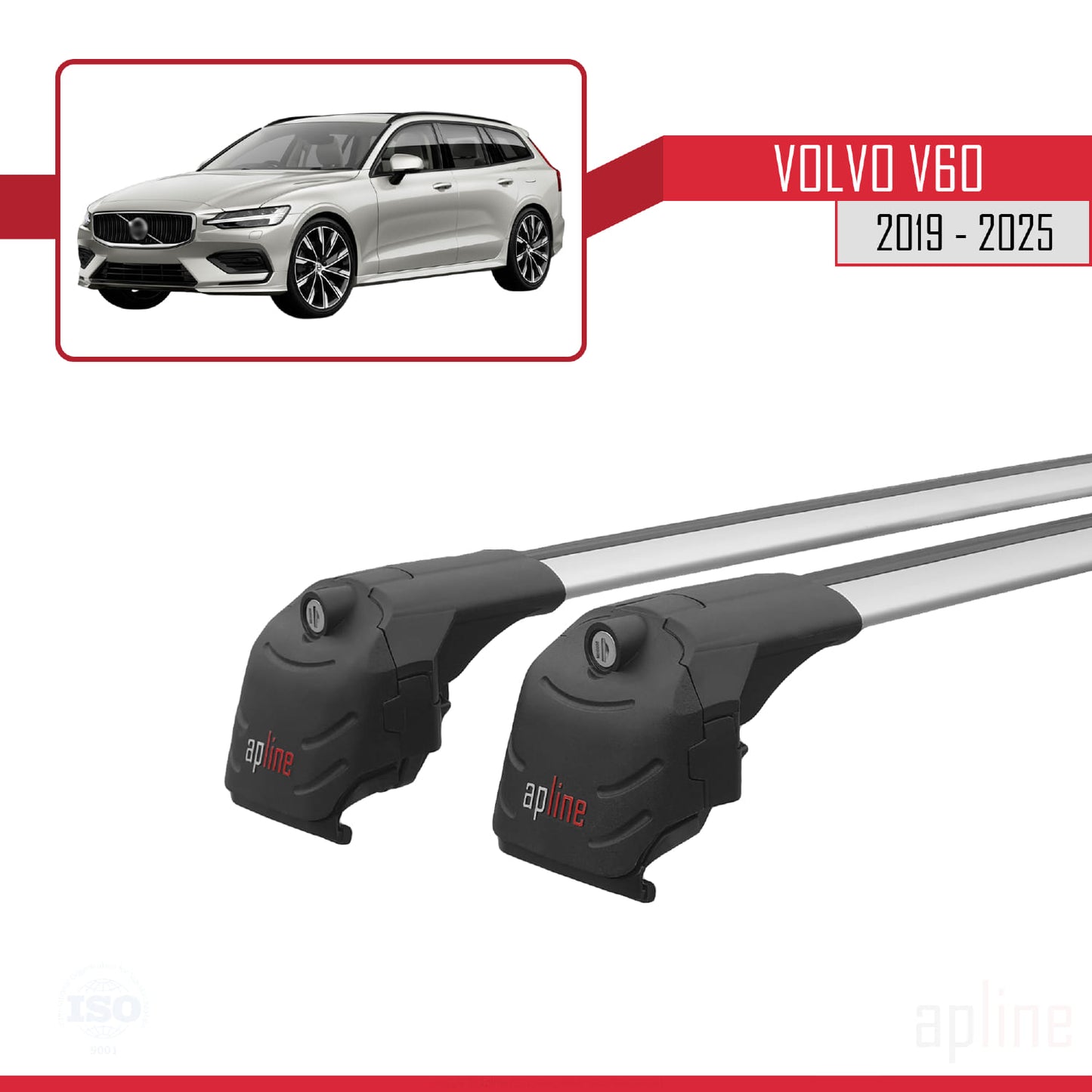Compatible avec Volvo V60 II 2019-2025 ACE-2 Barres de Toit Railing Porte-Bagages de Voiture Gris Aluminium 2 Barres