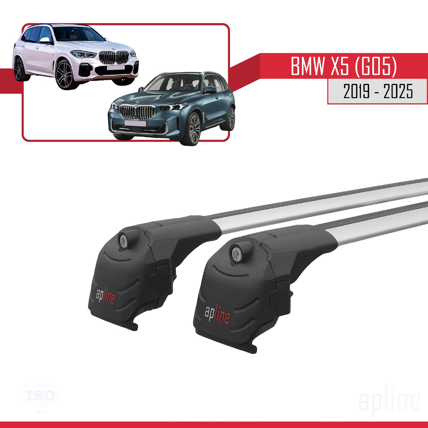 Compatible avec BMW X5 (G05) 2019-2025 ACE-2 Barres de Toit Railing Porte-Bagages de Voiture Gris Aluminium 2 Barres