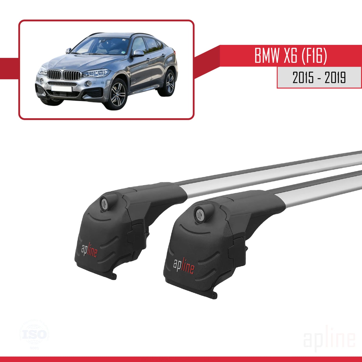 Compatible avec BMW X6 (F16) 2015-2025 ACE-2 Barres de Toit Railing Porte-Bagages de Voiture Gris Aluminium 2 Barres