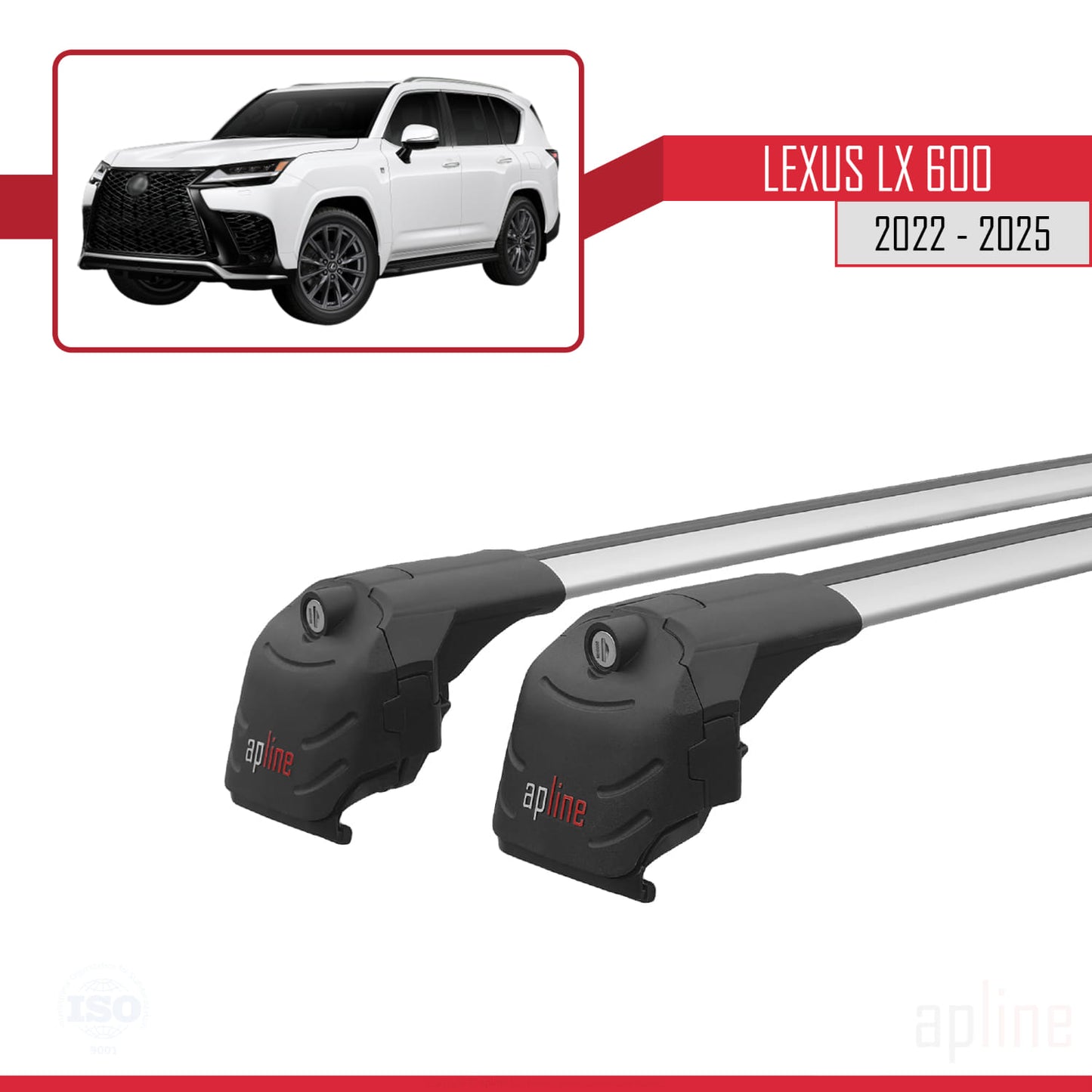 Compatible avec Lexus LX 600 2022-2025 ACE-2 Barres de Toit Railing Porte-Bagages de Voiture Gris Aluminium 2 Barres