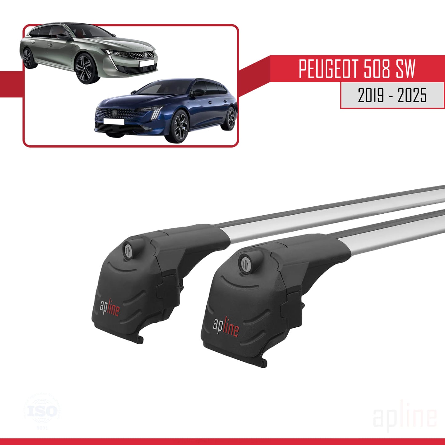 Compatible avec Peugeot 508 SW 2019-2025 ACE-2 Barres de Toit Railing Porte-Bagages de Voiture Gris Aluminium 2 Barres