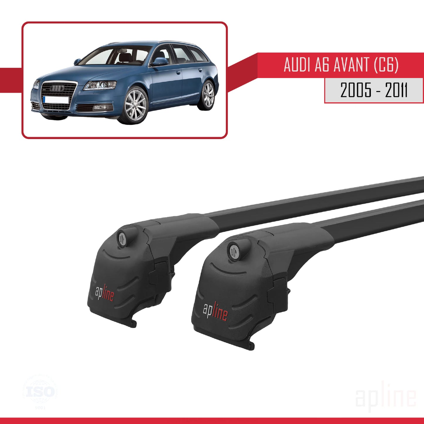 Compatible avec A6 (C6) Avant 2005-2011 ACE-2 Barres de Toit Railing Porte-Bagages de Voiture Noir Aluminium 2 Barres