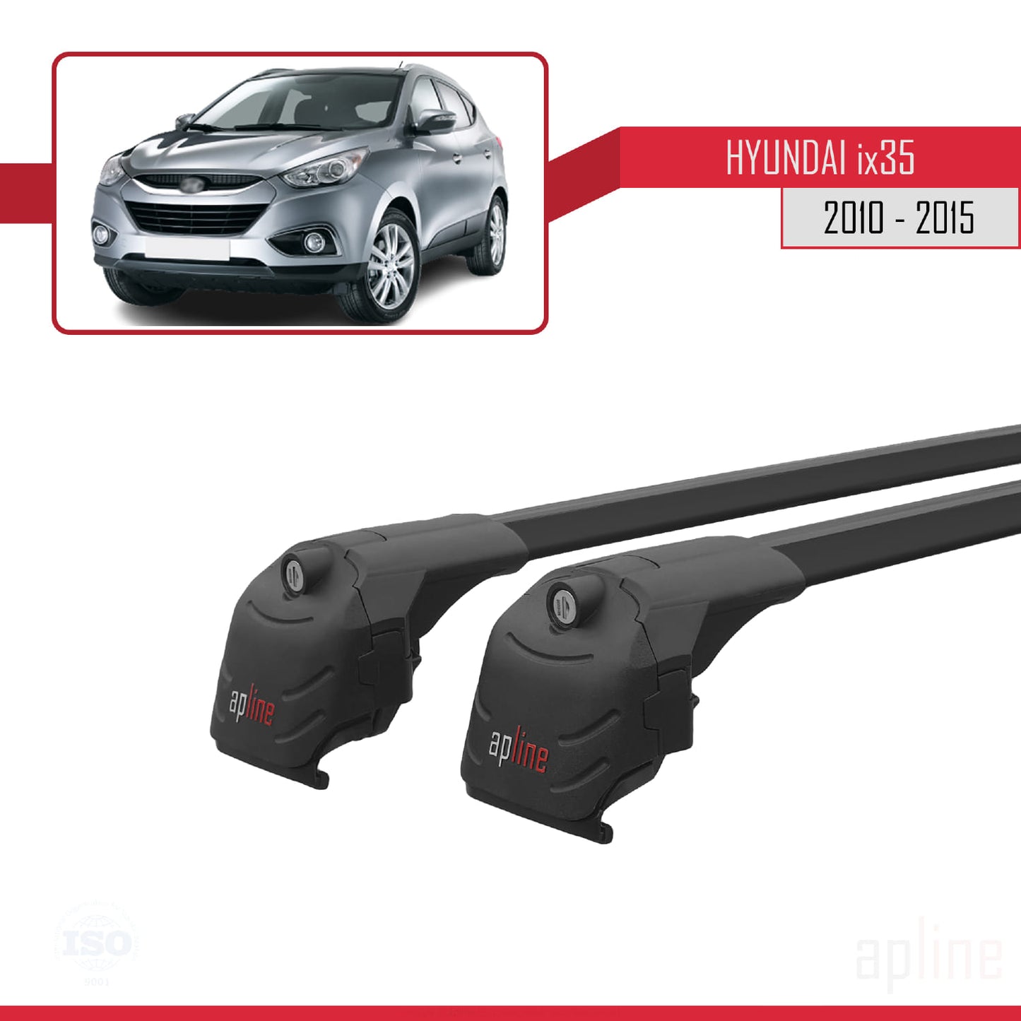 Compatible with Hyundai ix35 2 (LM) 2010-2015 ACE-2 Car Roof Rack Cross Bar Black Aluminium 2 Bars