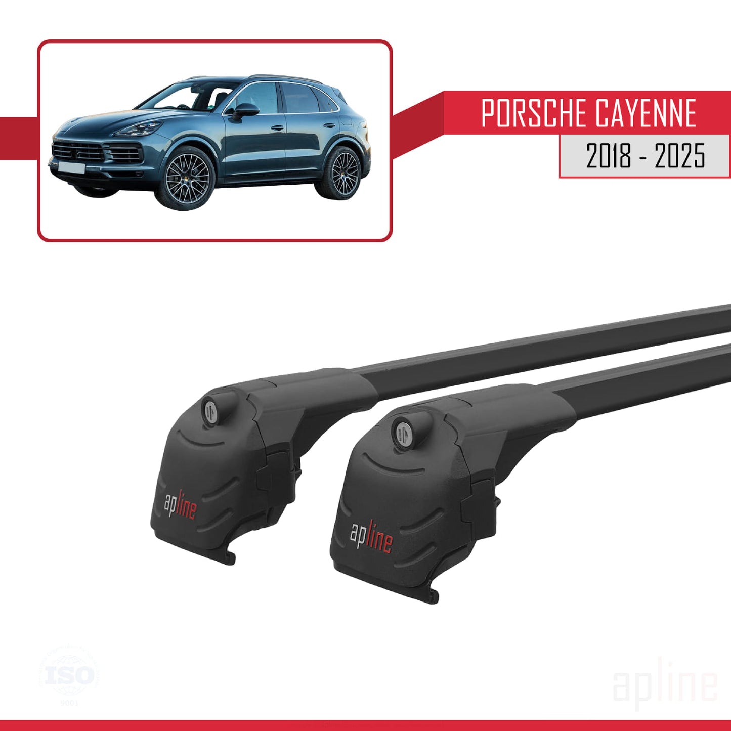 Compatible with Porsche Cayenne 3 (9YA) 2018-2025 ACE-2 Car Roof Rack Cross Bar Black Aluminium 2 Bars