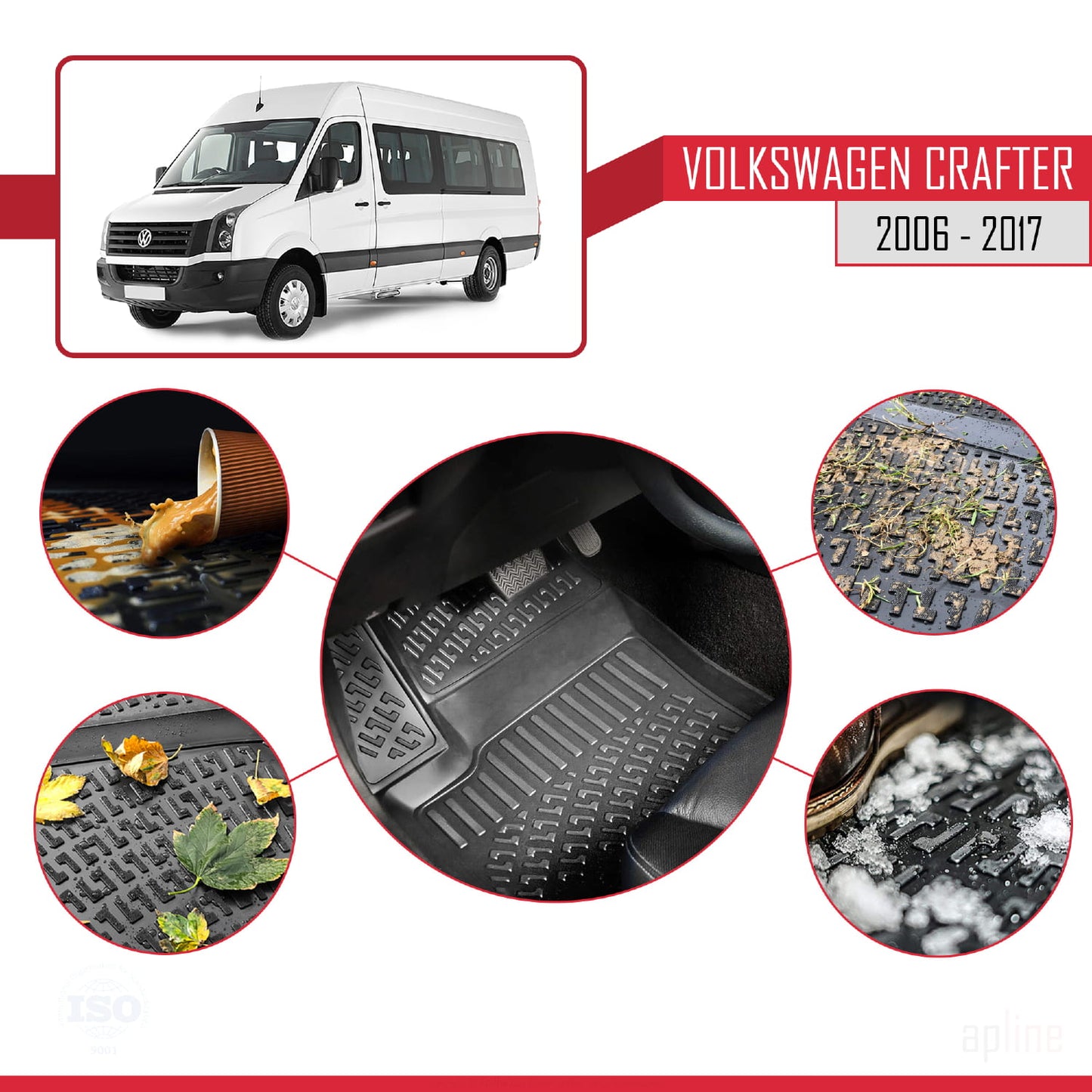 Compatible avec Volkswagen Crafter 2006-2017 4D Tapis de Voiture Noir