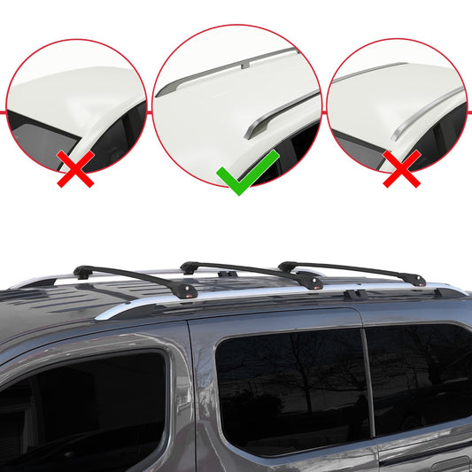 Compatible avec Opel Combo E 2019-2022 ACE-1 Barres de Toit Railing Porte-Bagages de Voiture Noir Aluminium 3 Barres