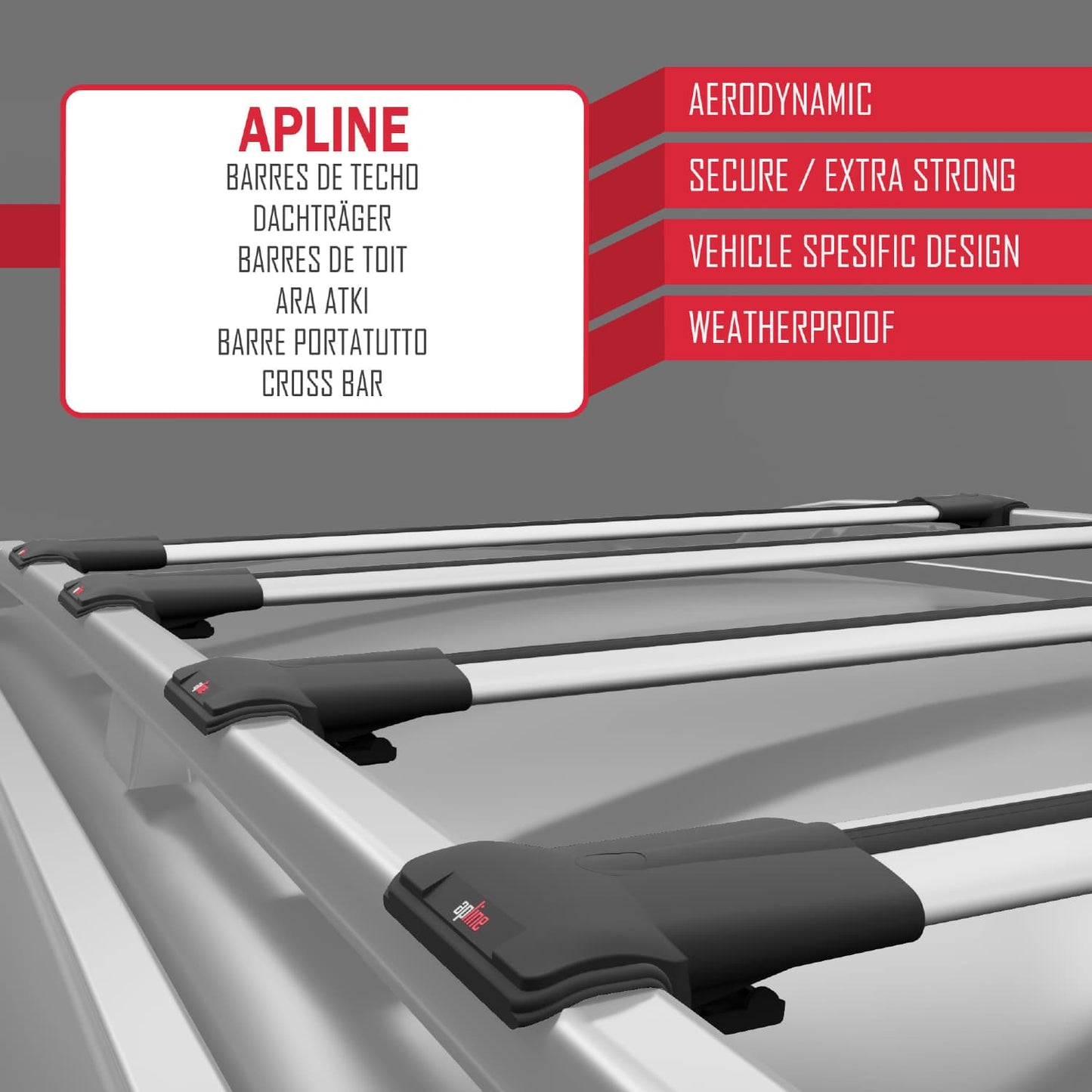 Compatible avec Volkswagen T6 Caravelle 2015-2024 FLY Model Barres de Toit Railing Porte-Bagages de Voiture Gris Aluminium 4 Barres