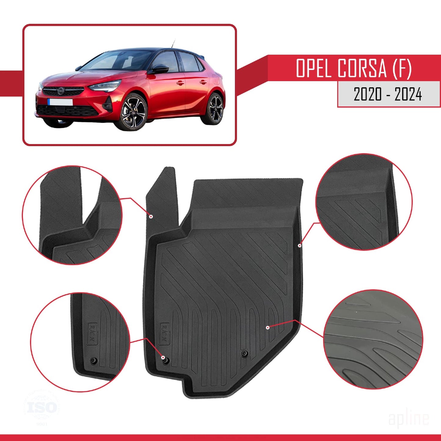 Compatible avec Opel Corsa F (P2JO) 2020-2025 4D Tapis de Voiture Noir