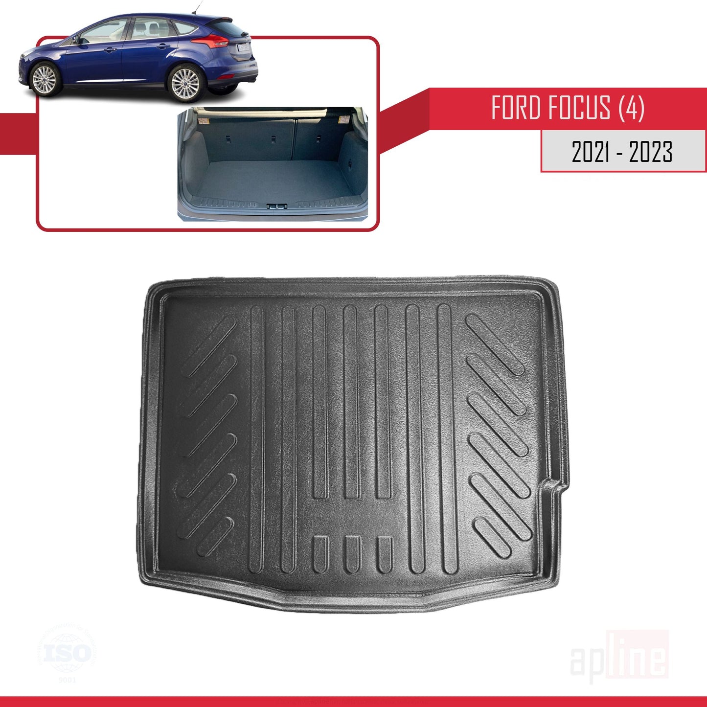Compatible avec Ford Focus 3 (C346) HB Post-Facelift 2015-2018 Flexible Tapis de Coffre Plancher de Chargement Noir