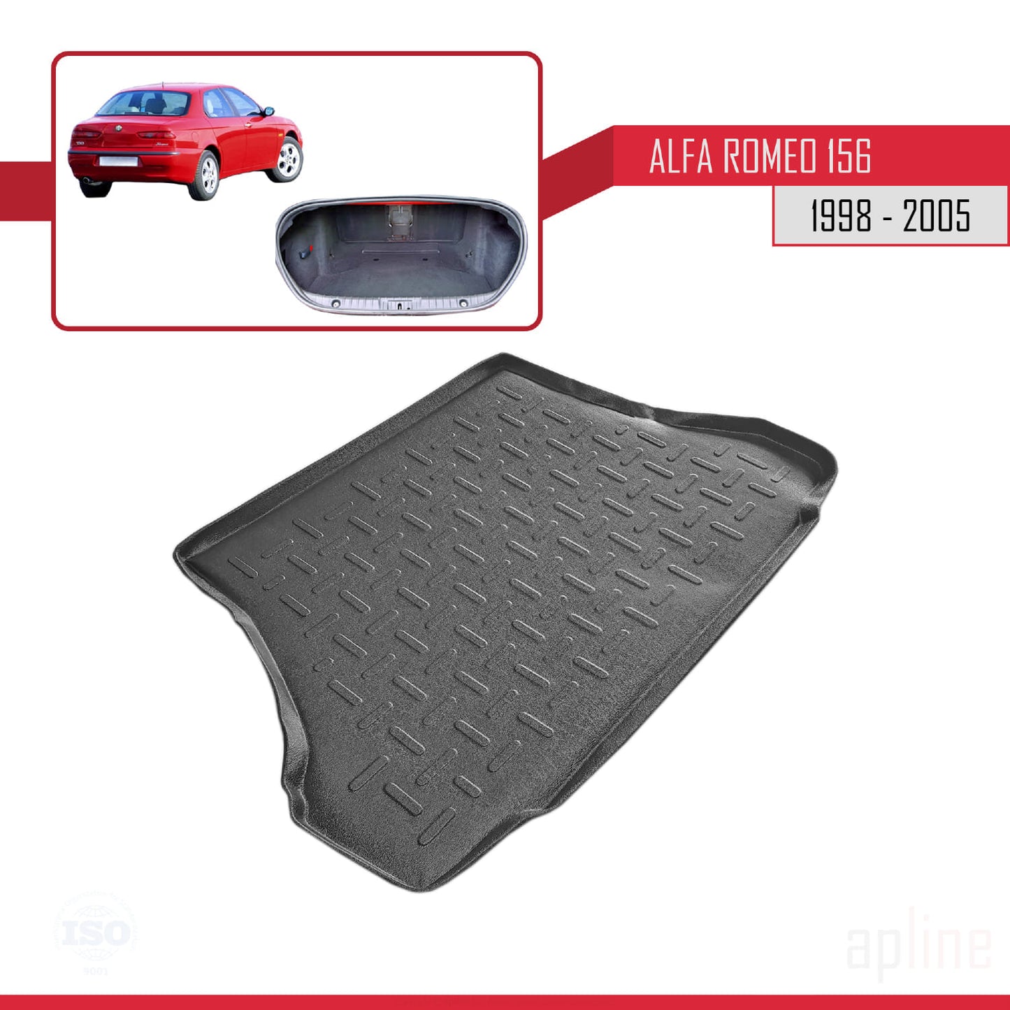 Compatible avec Alfa Romeo 156 (T932) Berline 1998-2005 Flexible Tapis de Coffre Plancher de Chargement Noir