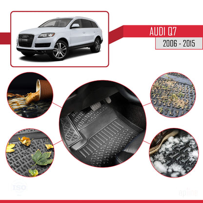 Compatible avec Q7 (4L) 2006-2015 4D Tapis de Voiture Noir