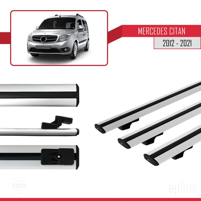 Compatible avec Mercedes Citan (W415) 2012-2021 BASIC Model Barres de Toit Railing Porte-Bagages de Voiture Gris Aluminium 3 Barres