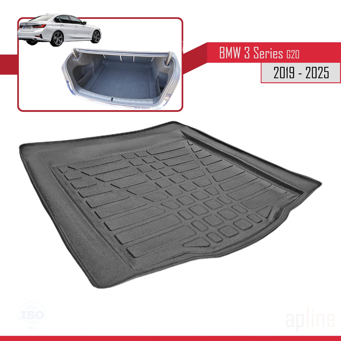 Compatible avec BMW Série 3 (G20) 2019-2025 Flexible Tapis de Coffre Plancher de Chargement Noir