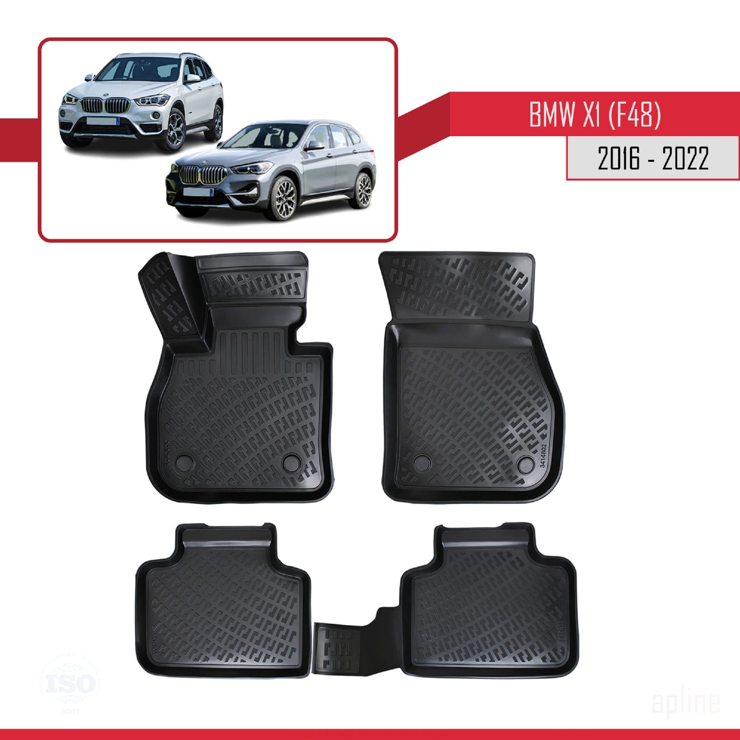 Compatible avec BMW X1 (F48) 2016-2022 4D Tapis de Voiture Noir