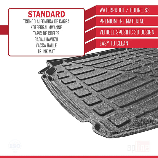 Compatible avec Ford Focus 3 (C346) Break Pre-Facelift 2011-2014 Flexible Tapis de Coffre Plancher de Chargement Noir