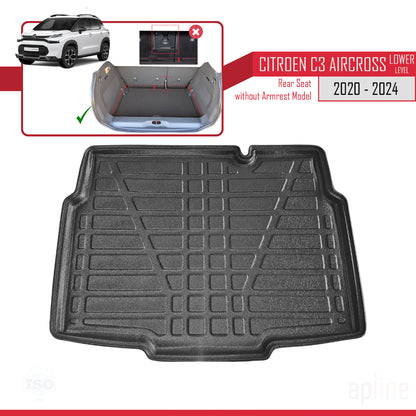 Tapis de Coffre pour Citroen C3 AIRCROSS 2020-2024 Plancher de Chargement Inférieur Flexible NOIR
