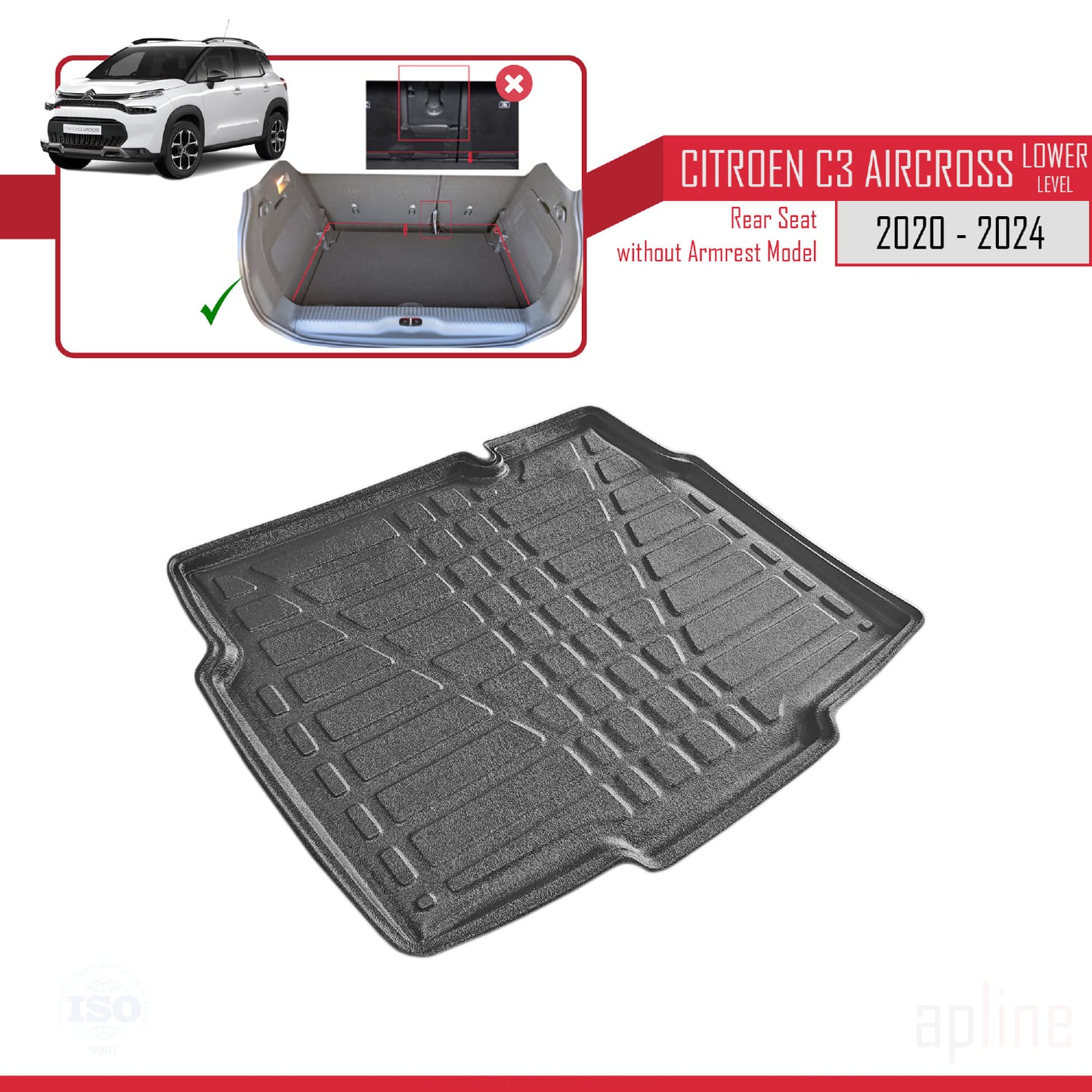 Tapis de Coffre pour Citroen C3 AIRCROSS 2020-2024 Plancher de Chargement Inférieur Flexible NOIR