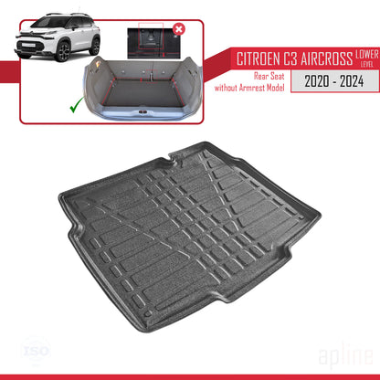 Tapis de Coffre pour Citroen C3 AIRCROSS 2020-2024 Plancher de Chargement Inférieur NOIR