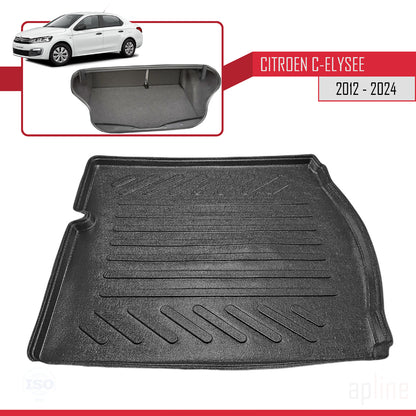 Compatible avec Citroen C-Elysee 2012-2024 Flexible Tapis de Coffre Plancher de Chargement Noir