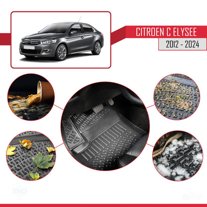 Compatible avec Citroen C-Elysee 2012-2024 4D Tapis de Voiture Noir