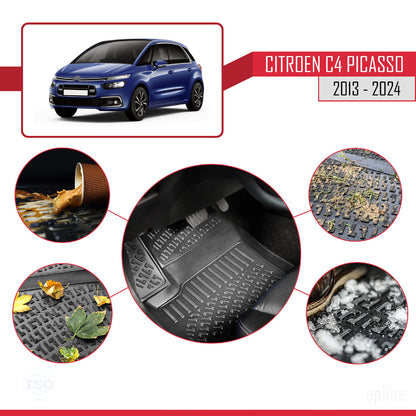 Compatible avec Citroen C4 Picasso 2 2013-2022 4D Tapis de Voiture Noir