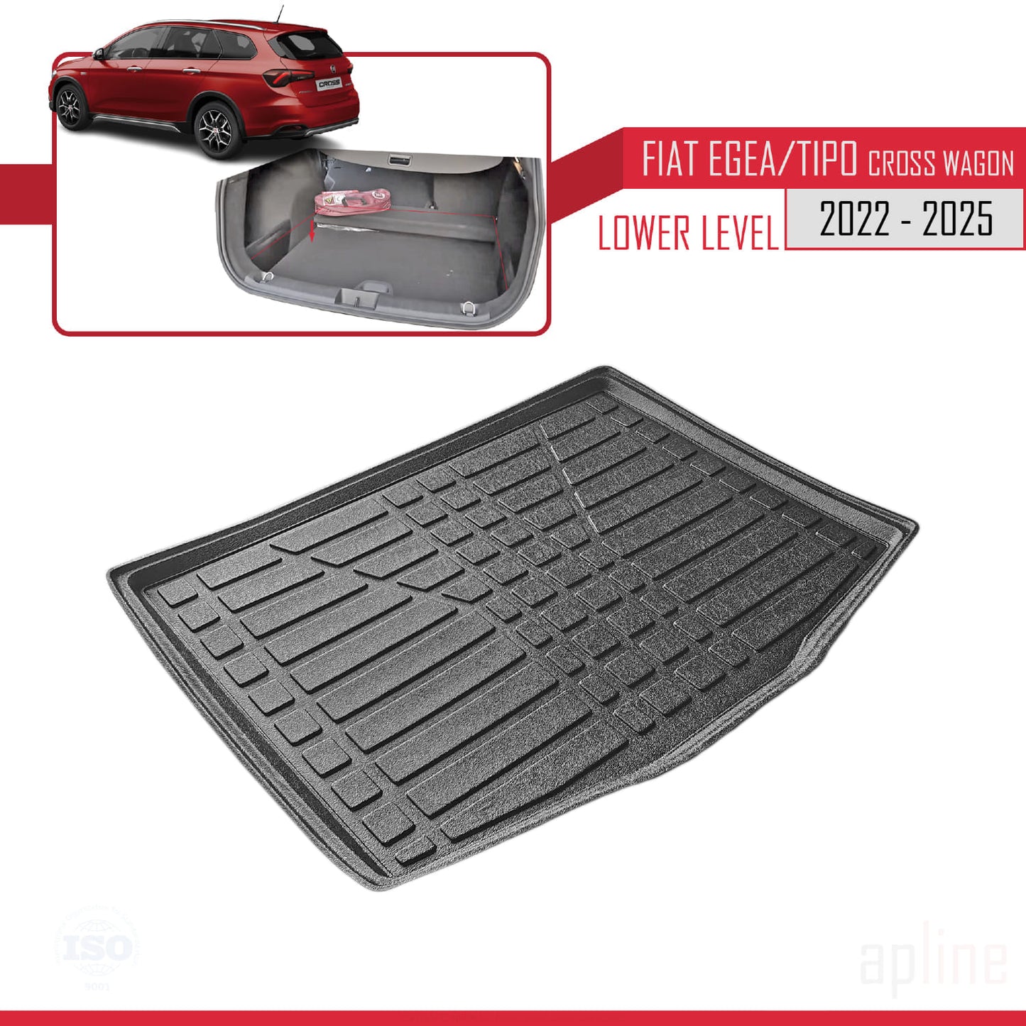 Compatible avec Fiat Egea Cross Wagon 2022-2025 Flexible Tapis de Coffre Plancher de Chargement Inférieur Noir