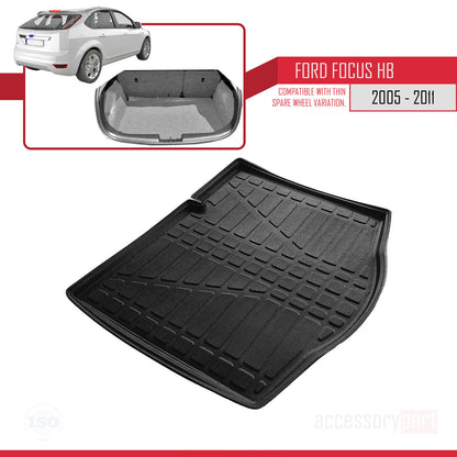 Tapis de Coffre pour Ford Focus 2 Hayon 2005-2011 Flexible NOIR