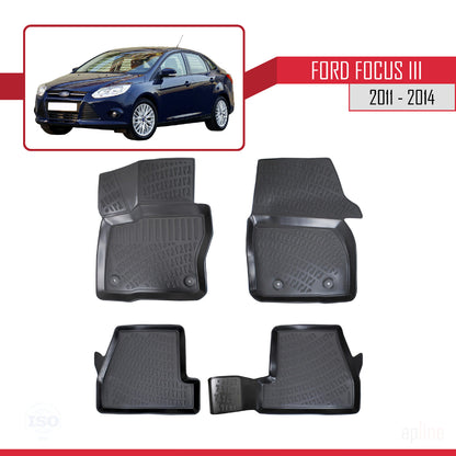 Compatible avec Ford Focus 3 (C346) Pre-Facelift 2011-2014 4D Tapis de Voiture Noir
