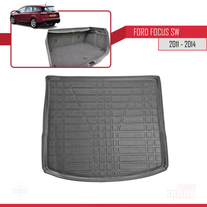 Compatible avec Ford Focus 3 (C346) Break Pre-Facelift 2011-2014 Flexible Tapis de Coffre Plancher de Chargement Noir