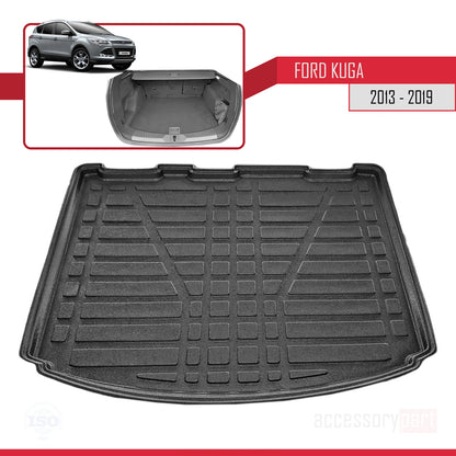 Compatible avec Ford Kuga 2 (C520) 2013-2019 Flexible Tapis de Coffre Plancher de Chargement Noir