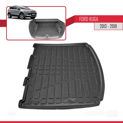 Compatible avec Ford Kuga 2 (C520) 2013-2019 Flexible Tapis de Coffre Plancher de Chargement Noir