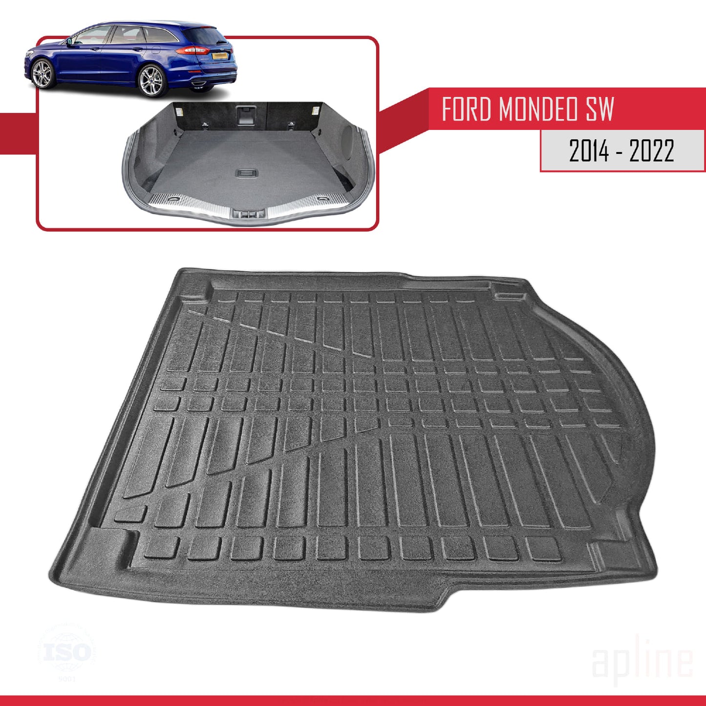 Compatible avec Ford Mondeo 4 (CD391) Break 2014-2022 Flexible Tapis de Coffre Plancher de Chargement Noir