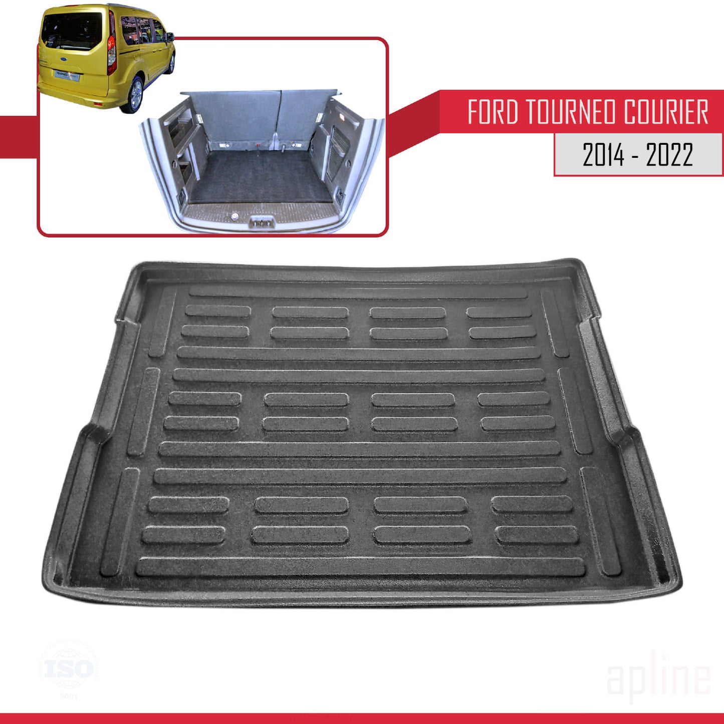 Compatible avec Ford Tourneo Courier 2014-2022 Flexible Tapis de Coffre Plancher de Chargement Noir