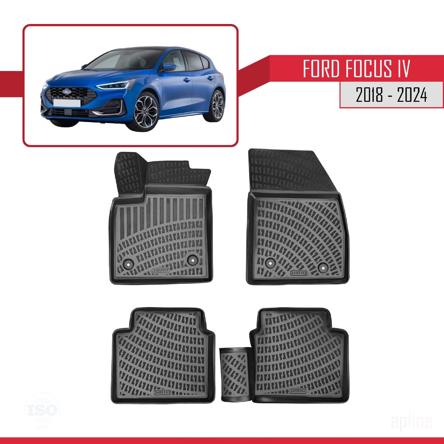 Compatible avec Ford Focus 4 (C519) 2018-2025 4D Tapis de Voiture Noir