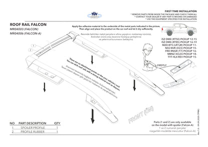 Compatible avec Mitsubishi Triton 4 2006-2014 (Empattement Court L1/H1) Rails de Toit Porte-bagages sur le Toit (Modèle Adhésif) Noir