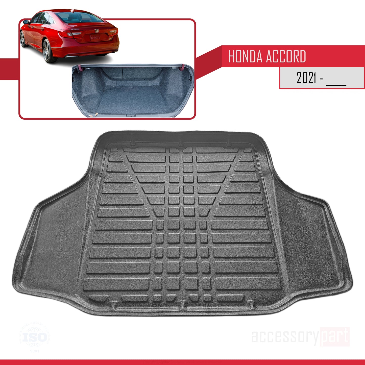 Compatible avec Honda Accord X Post-Facelift 2021-2023 Flexible Tapis de Coffre Plancher de Chargement Noir