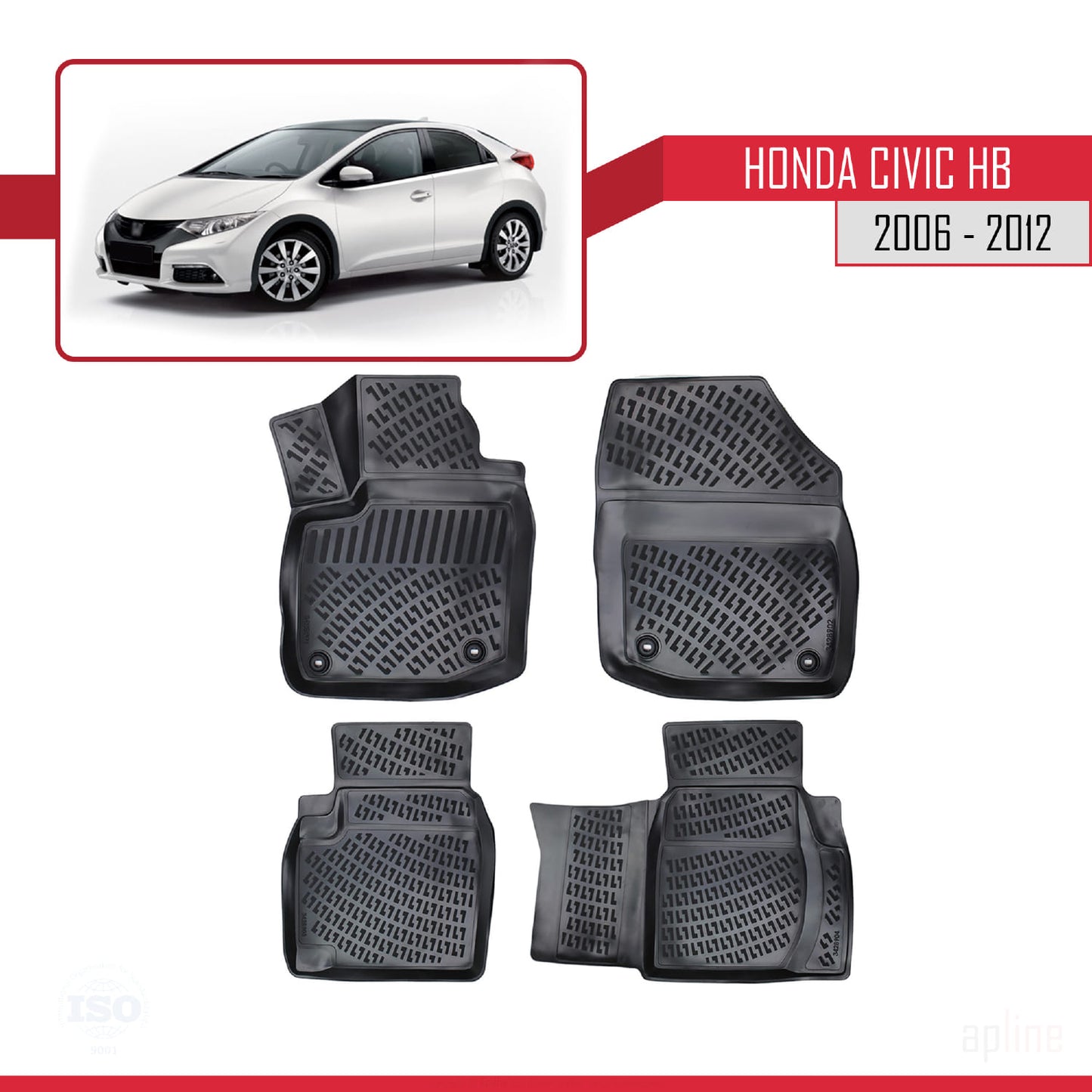 Compatible avec Honda Civic HB 2012-2015 4D Tapis de Voiture Noir