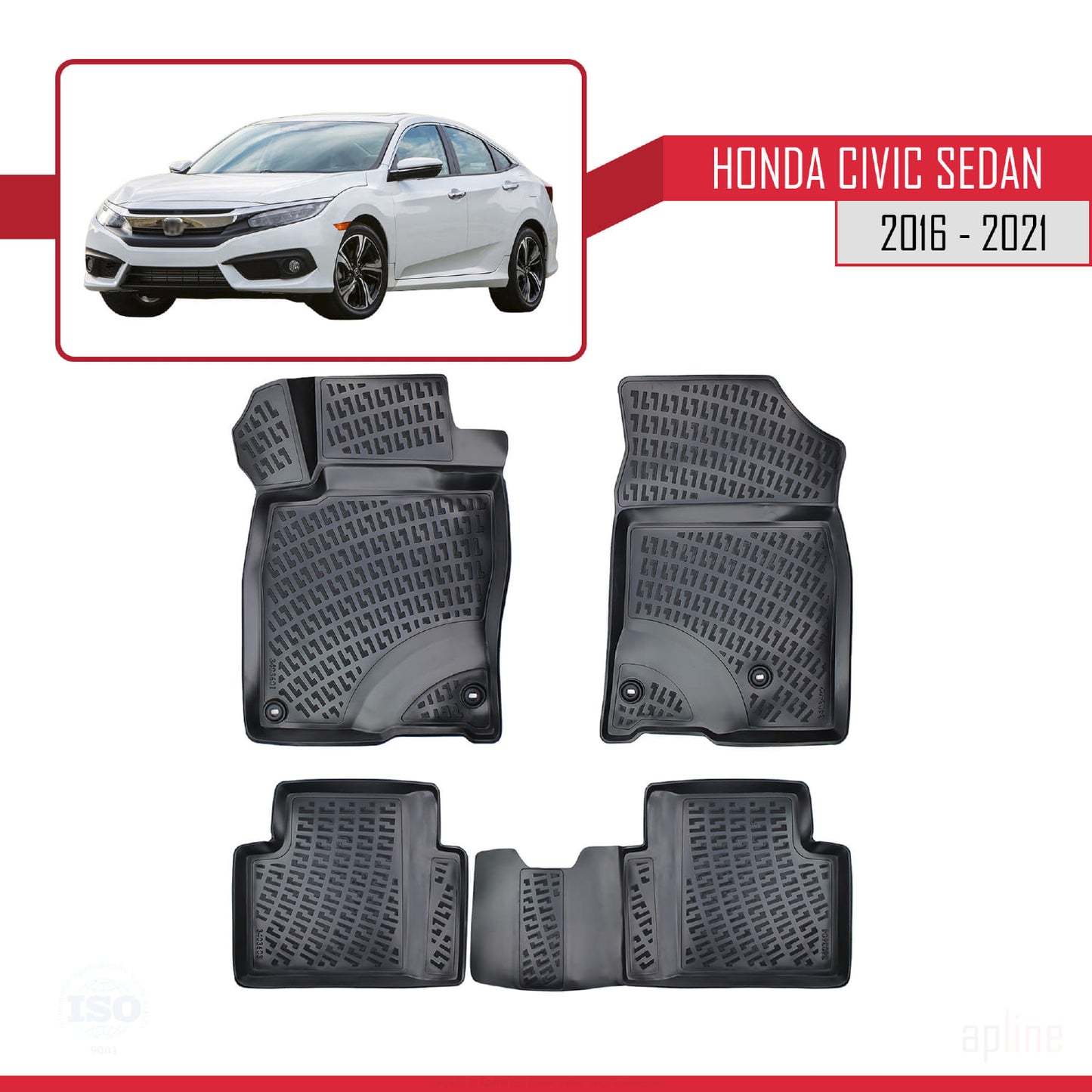 Compatible avec Honda Civic 10 (FC) Berline 2016-2021 4D Tapis de Voiture Noir